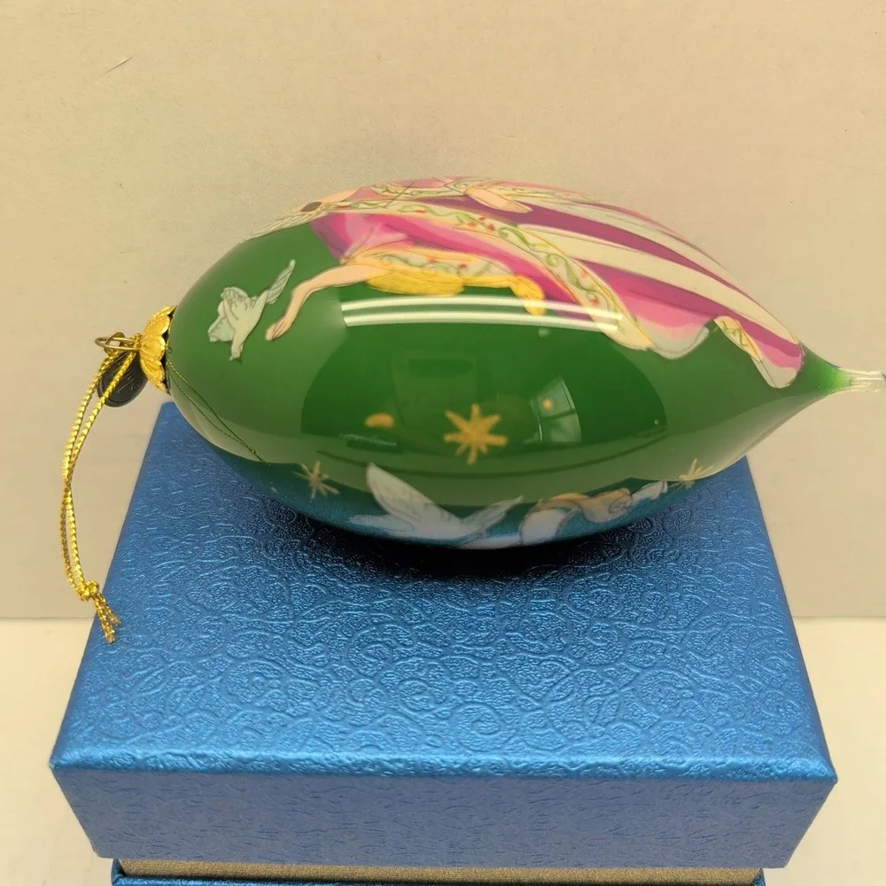 Pier 1 Li Bien Hand Painted Glass Angel Dove Teardrop Christmas Ornament 2014